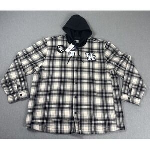 UK Kentucky Wildcats Plaid Flannel Quilted Full-Snap Hooded Shacket - Black - XL